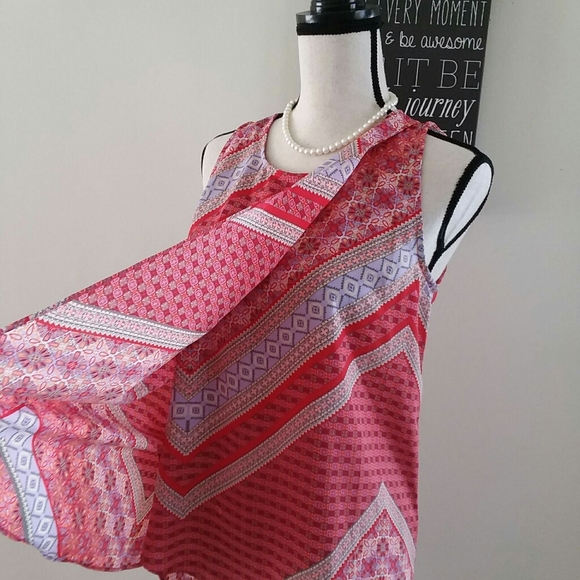 FOURTEEN PLACE SLEEVELESS CHEVRON HI-LOW BLOUSE M - Picture 5 of 8